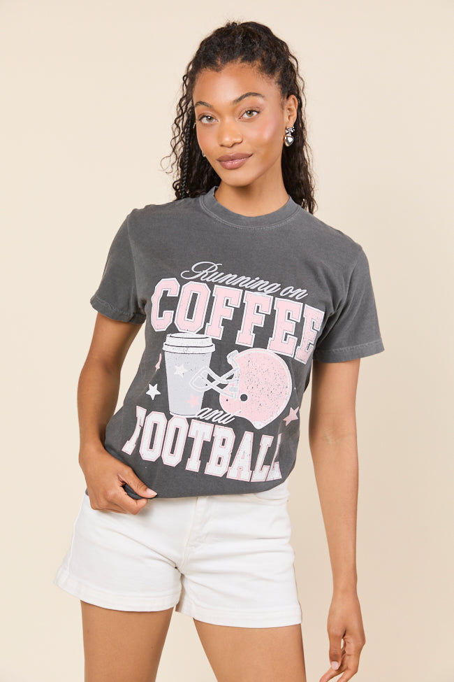 Running on Coffee and Football Dark Grey Graphic Tee SALE-Sunny Prom