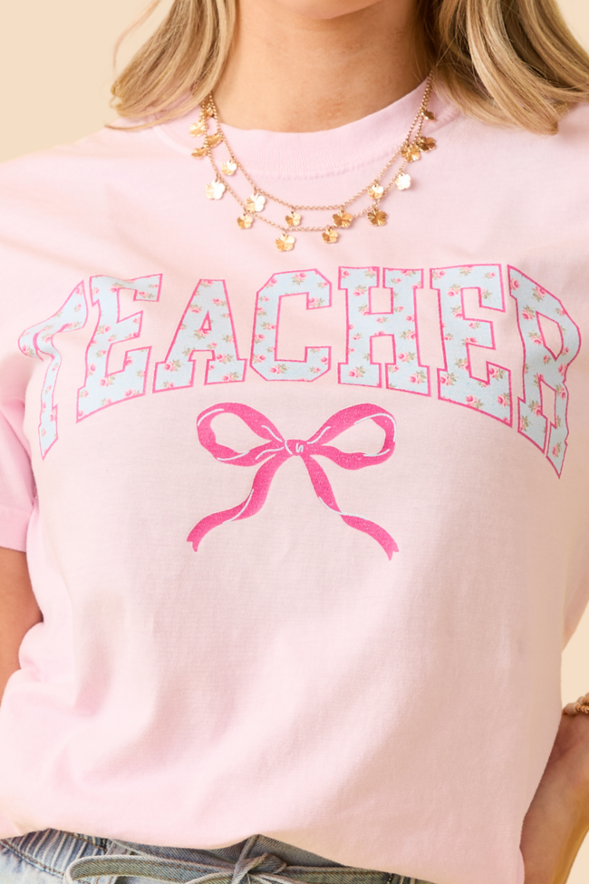 Teacher Block Florals Light Pink Graphic Tee SALE-Sunny Prom