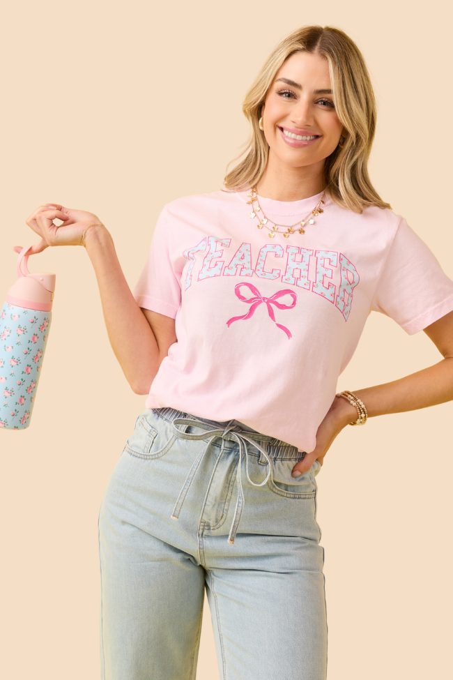 Teacher Block Florals Light Pink Graphic Tee SALE-Sunny Prom