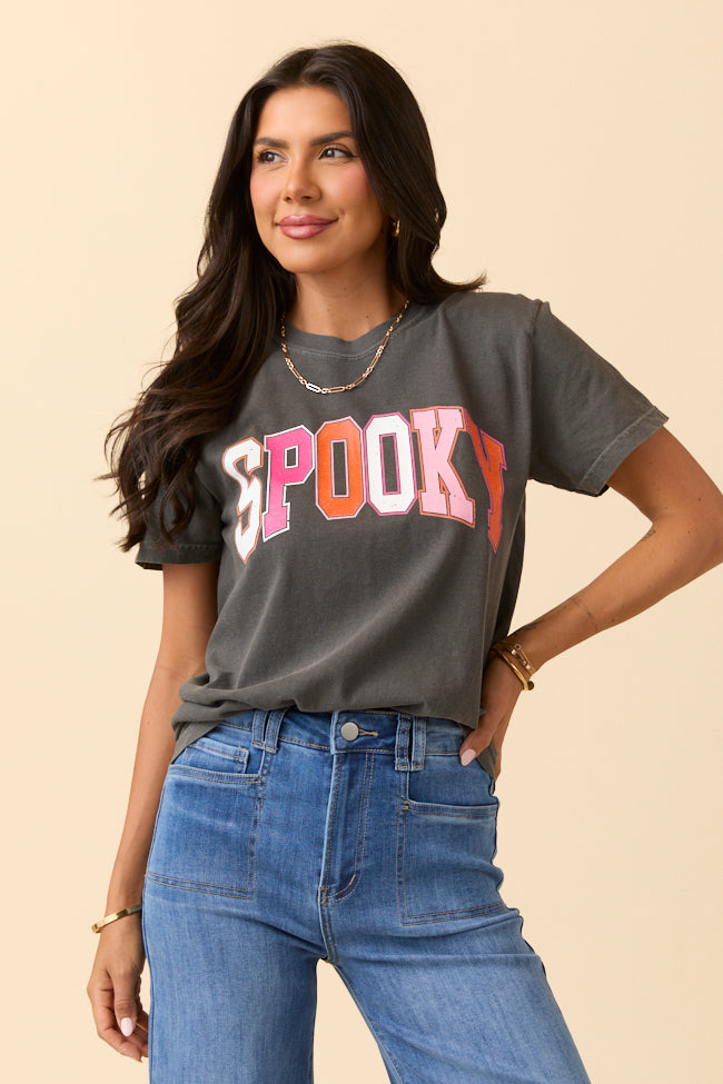 Multi Color Spooky Block Dark Grey Graphic Tee SALE-Sunny Prom