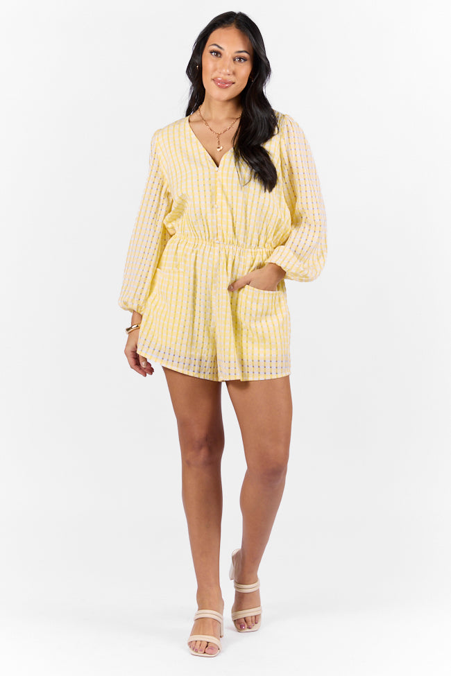 Set On You Yellow Gingham Long Sleeve Romper FINAL SALE-Sunny Prom