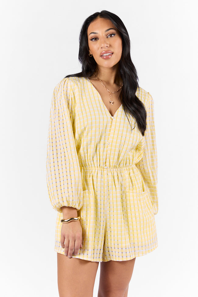 Set On You Yellow Gingham Long Sleeve Romper FINAL SALE-Sunny Prom