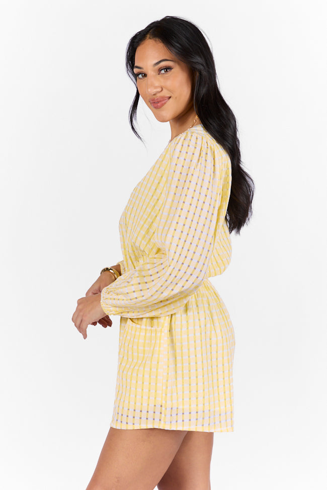 Set On You Yellow Gingham Long Sleeve Romper FINAL SALE-Sunny Prom