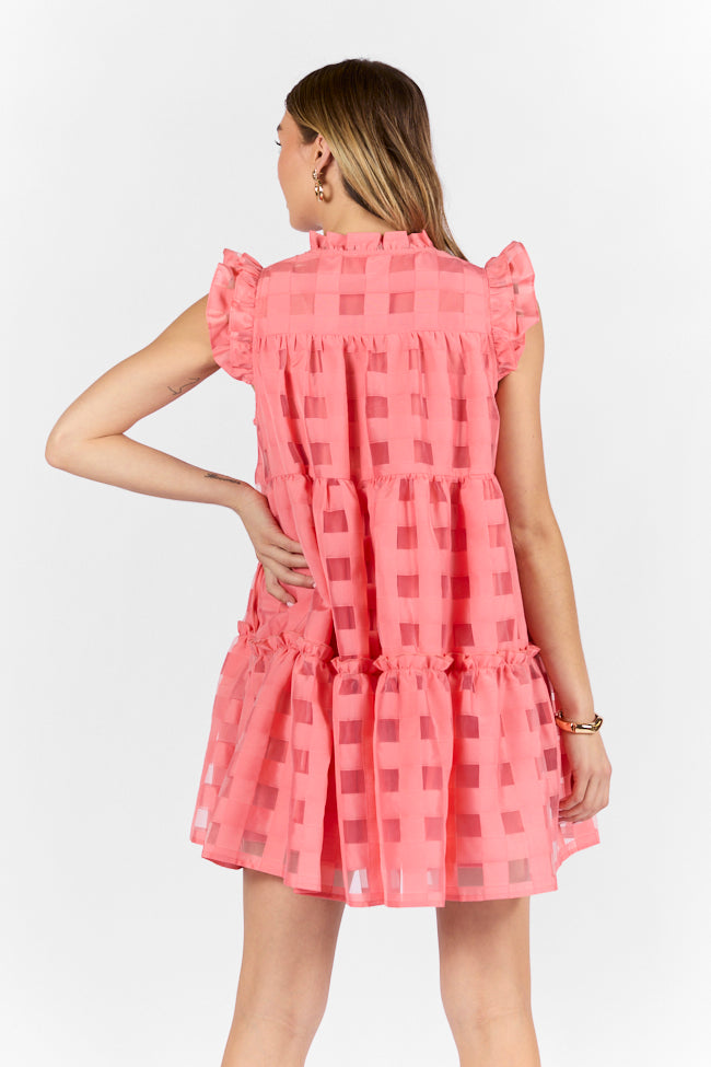 On The Line Coral Ruffle Shoulder Textured Mini Dress FINAL SALE-Sunny Prom