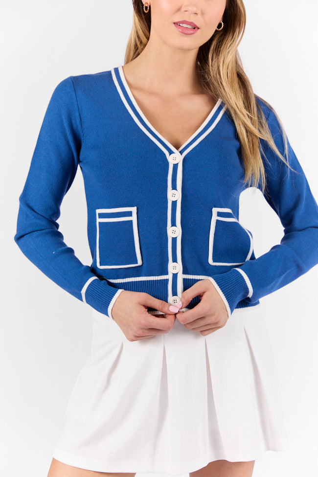 Gives Me Time Navy and Ivory Contrast Trim Cardigan FINAL SALE-Sunny Prom