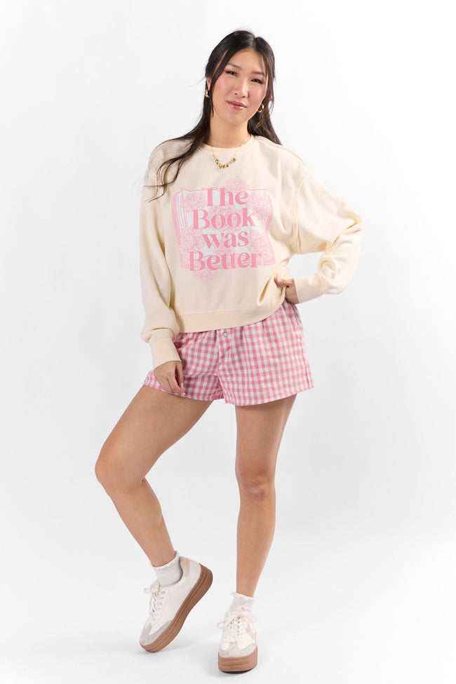 The Book Was Better Whipped Cream Raw Hem Fleece Graphic Sweatshirt SALE-Sunny Prom