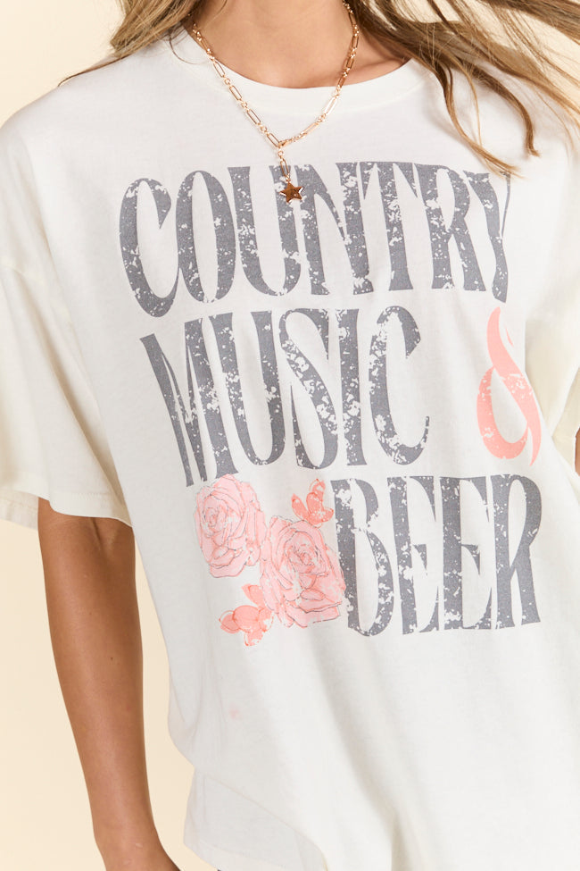 Country Music & Beer Off White Oversized Graphic Tee SALE-Sunny Prom