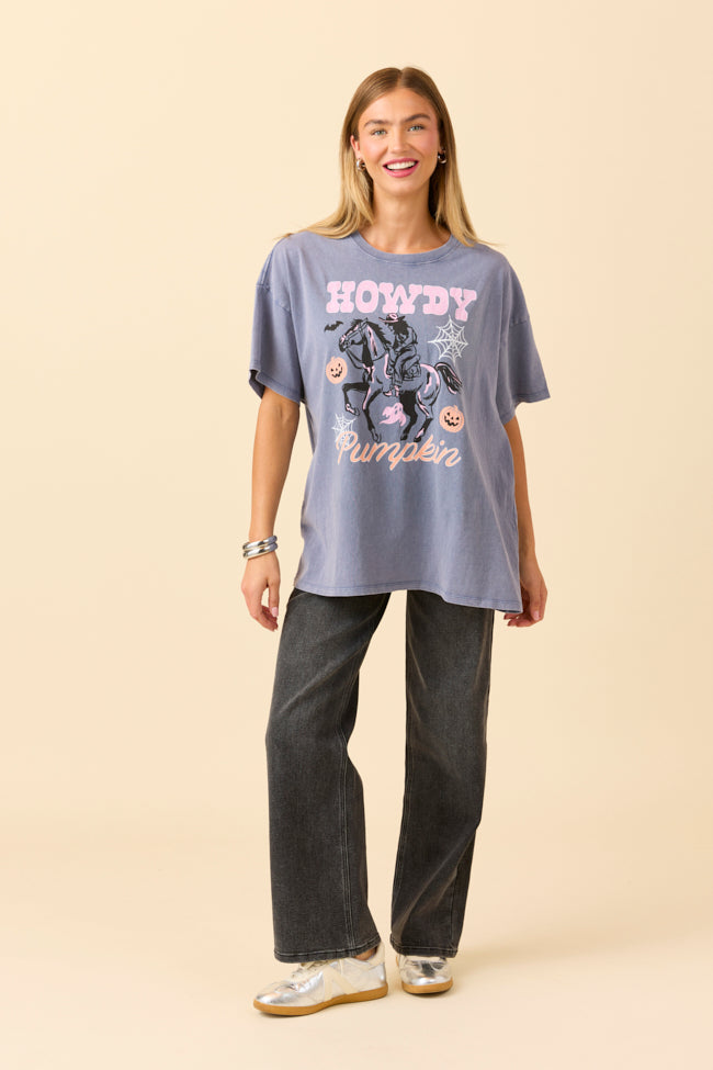 Howdy Pumpkin Dusty Navy Oversized Graphic Tee SALE-Sunny Prom