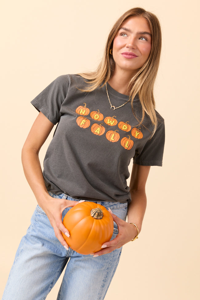 Howdy Fall Pumpkin Dark Grey Graphic Tee SALE-Sunny Prom