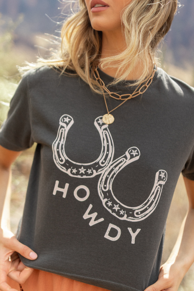 Howdy Horseshoes Dark Grey Boxy Graphic Tee SALE-Sunny Prom