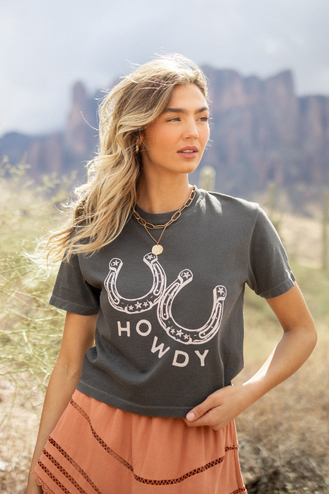Howdy Horseshoes Dark Grey Boxy Graphic Tee SALE-Sunny Prom