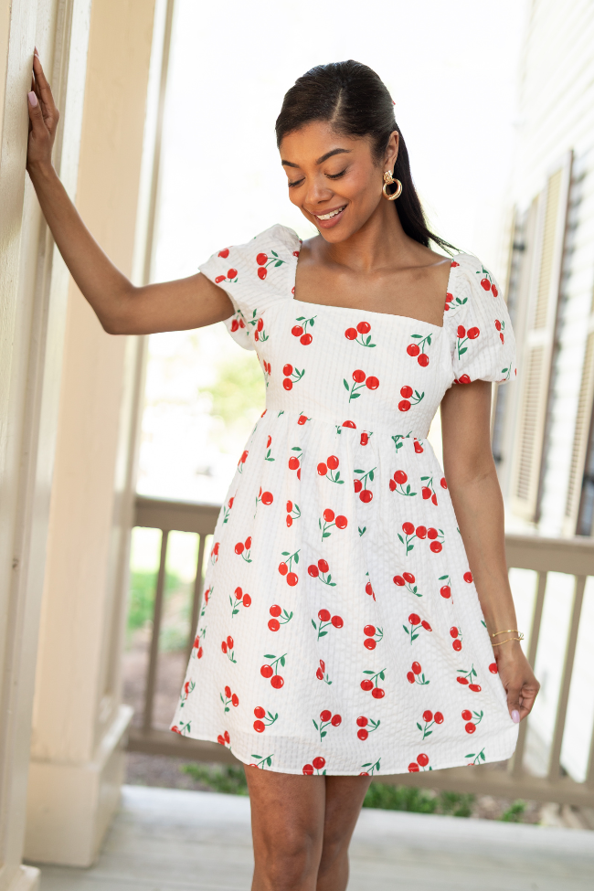 One Day At A Time Cherry Print Mini Dress FINAL SALE-Sunny Prom