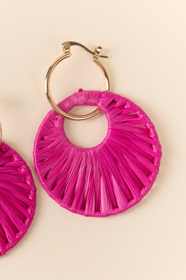Pink Raffia Wrapped Disc Earrings FINAL SALE-Sunny Prom