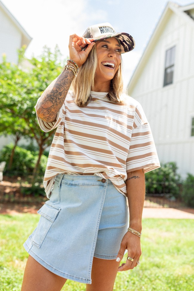 The Mackenzie Tan Oversized Striped Tee Holley Gabrielle X Sunny Prom-Sunny Prom