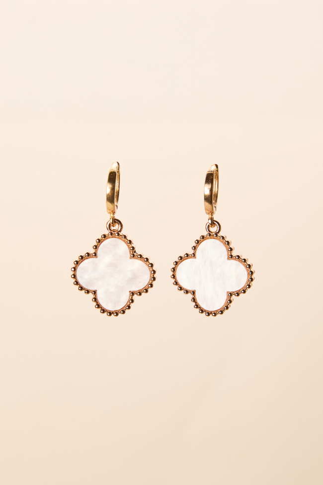 Tilly Clover White Huggie Earrings-Sunny Prom