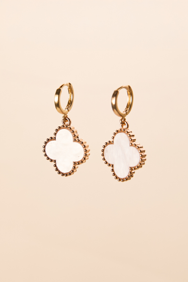 Tilly Clover White Huggie Earrings-Sunny Prom