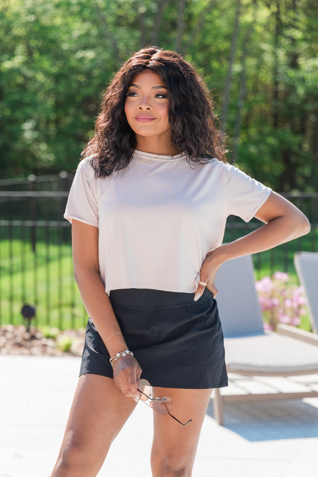 One Step Ahead Taupe Cropped Tee FINAL SALE-Sunny Prom