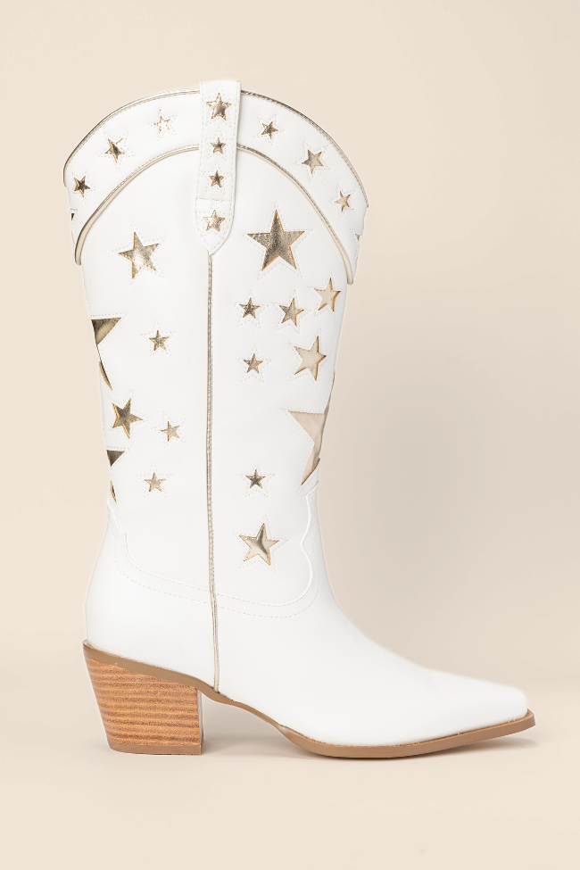 Dollie White and Gold Metallic Star Boots SALE-Sunny Prom