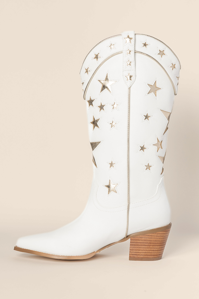 Dollie White and Gold Metallic Star Boots SALE-Sunny Prom