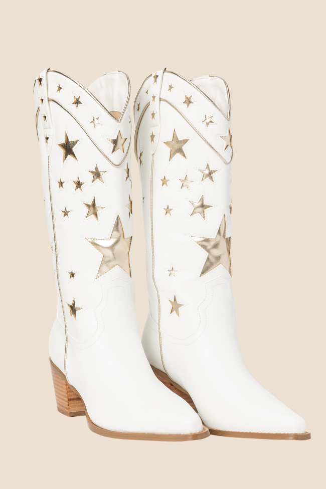 Dollie White and Gold Metallic Star Boots SALE-Sunny Prom