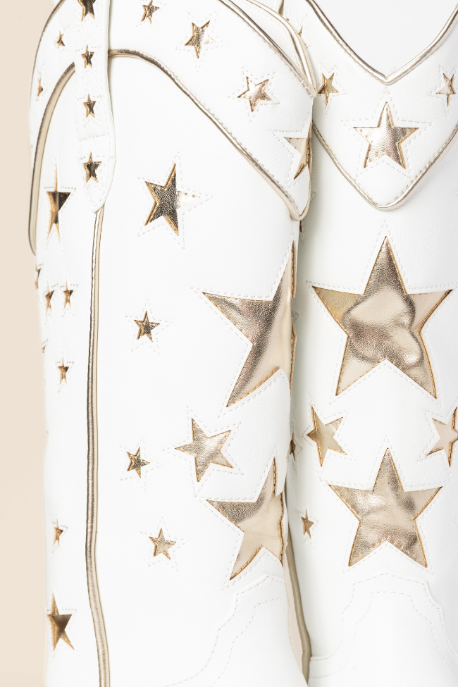 Dollie White and Gold Metallic Star Boots SALE-Sunny Prom