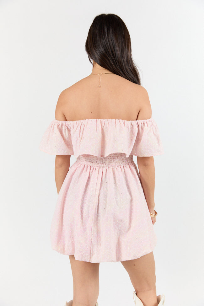 Best Reflection Blush Off The Shoulder Eyelet Gingham Dress FINAL SALE-Sunny Prom