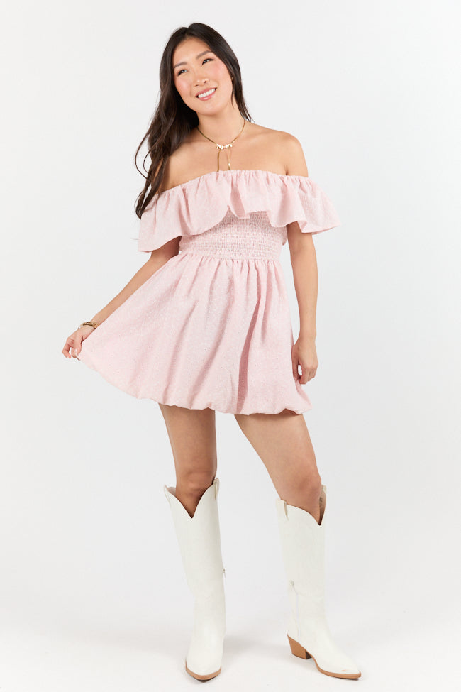 Best Reflection Blush Off The Shoulder Eyelet Gingham Dress FINAL SALE-Sunny Prom