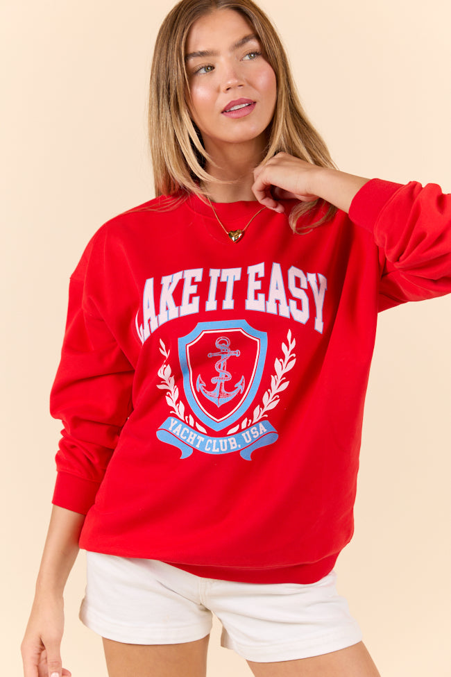 Lake It Easy Red Graphic Sweatshirt SALE-Sunny Prom