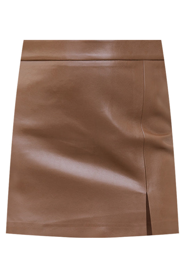 Wish I Could Go Back Brown Faux Leather Mini Skirt SALE-Sunny Prom