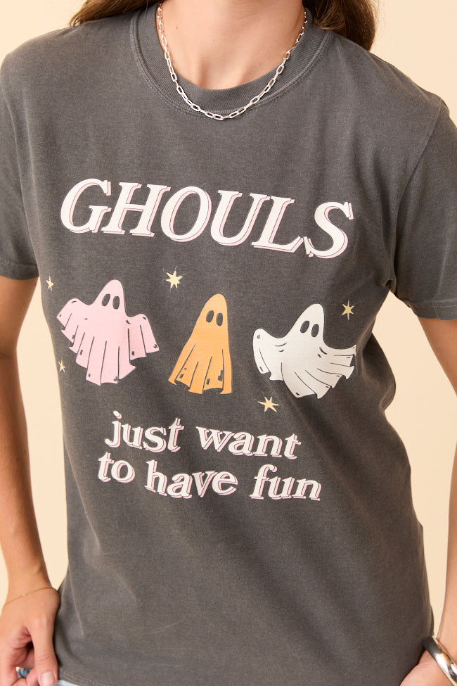 Ghouls Just Want To Have Fun Dark Grey Graphic Tee SALE-Sunny Prom