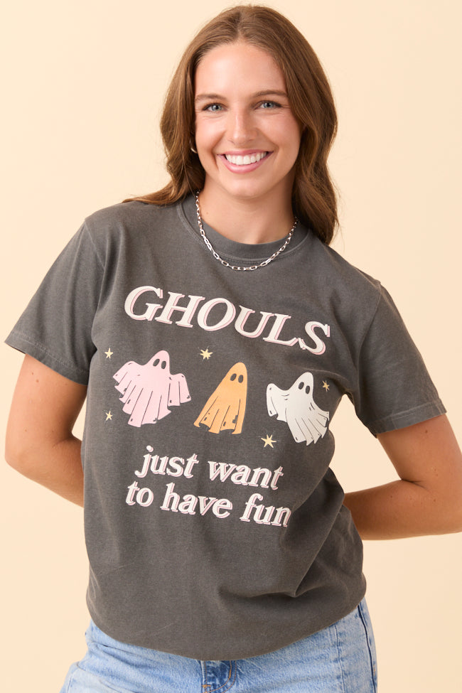 Ghouls Just Want To Have Fun Dark Grey Graphic Tee SALE-Sunny Prom