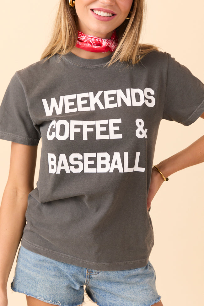 Weekends Coffee and Baseball Dark Grey Graphic Tee SALE-Sunny Prom