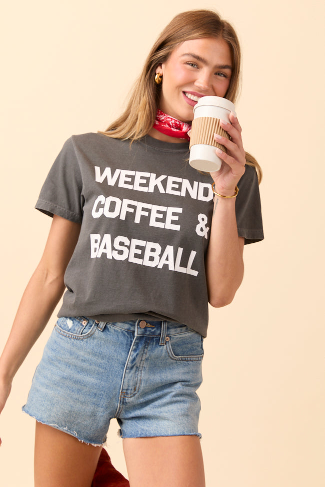 Weekends Coffee and Baseball Dark Grey Graphic Tee SALE-Sunny Prom