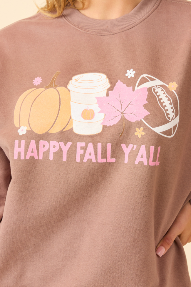 Happy Fall Y'all Mocha Graphic Sweatshirt SALE-Sunny Prom