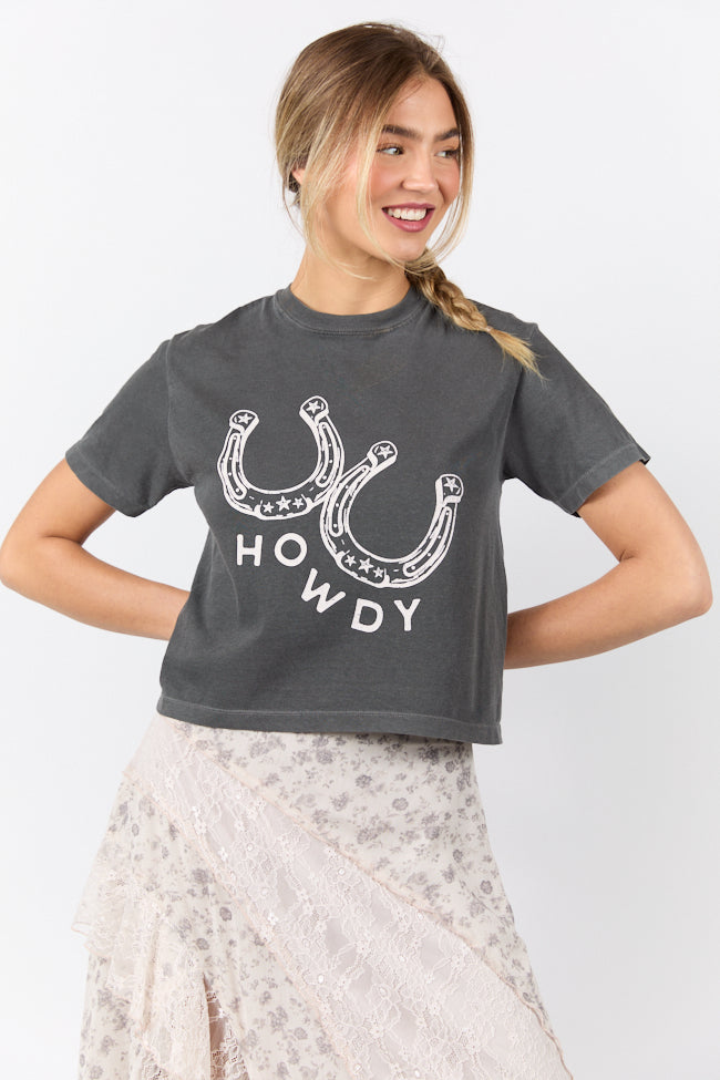 Howdy Horseshoes Dark Grey Boxy Graphic Tee SALE-Sunny Prom