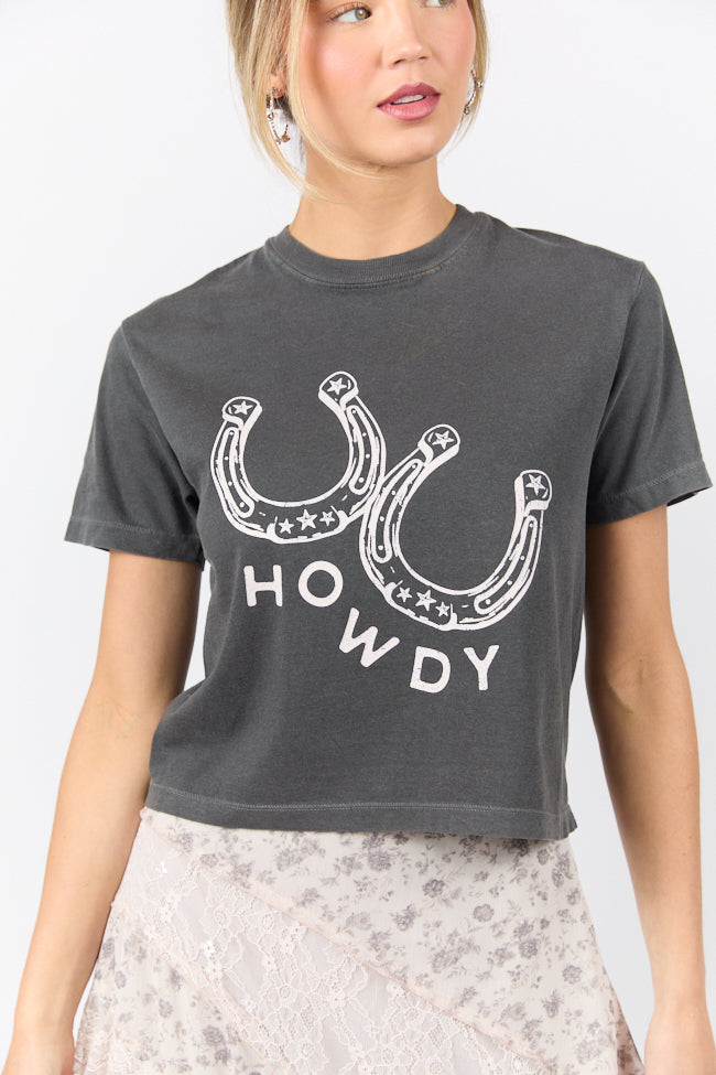 Howdy Horseshoes Dark Grey Boxy Graphic Tee SALE-Sunny Prom