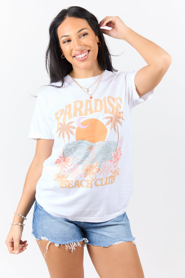 Paradise Beach Club White Graphic Tee SALE-Sunny Prom