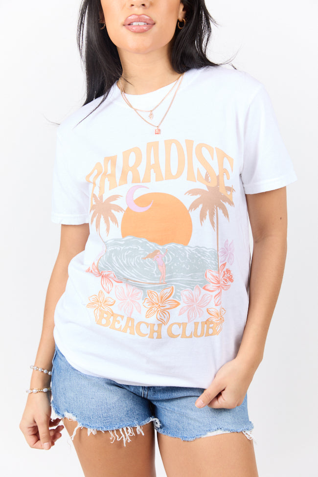 Paradise Beach Club White Graphic Tee SALE-Sunny Prom