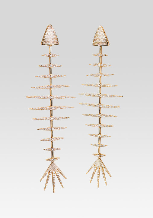 Bimini Crystal Fish Bone Earrings-Sunny Prom