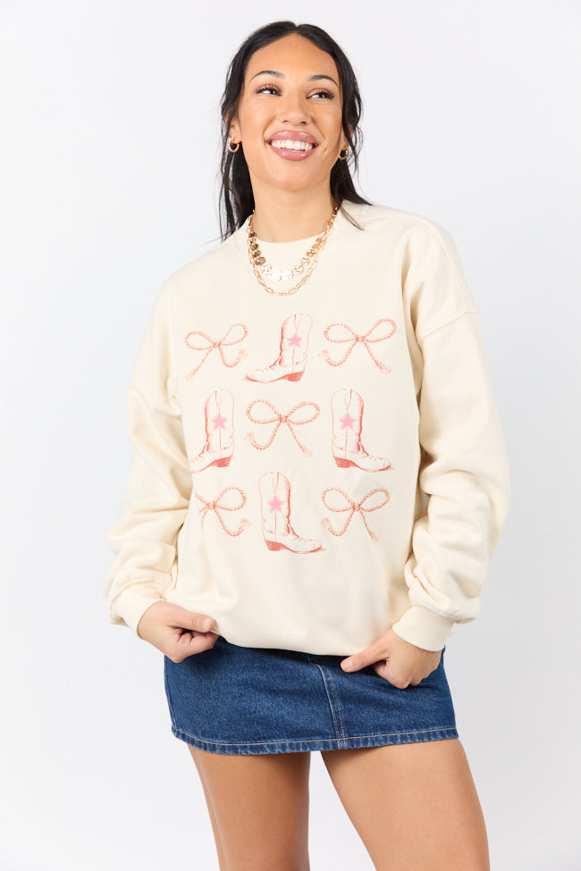 Bows and Boots Cream Graphic Sweatshirt SALE-Sunny Prom