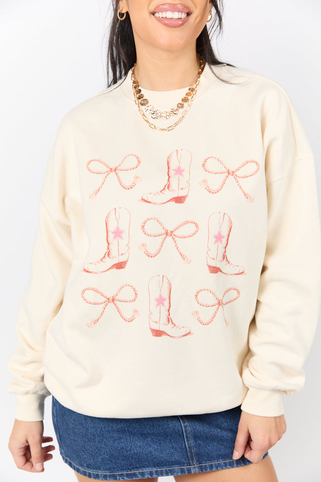Bows and Boots Cream Graphic Sweatshirt SALE-Sunny Prom