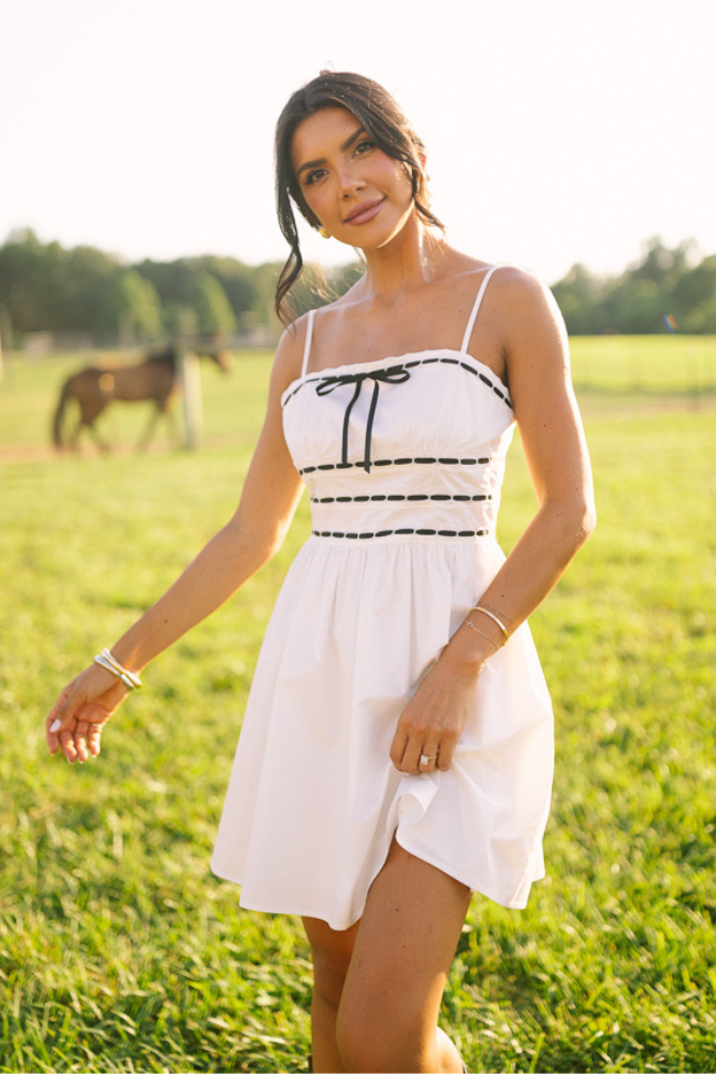 In The Moment Ribbon Tie White Dress Cece Barnes X Sunny Prom SALE-Sunny Prom