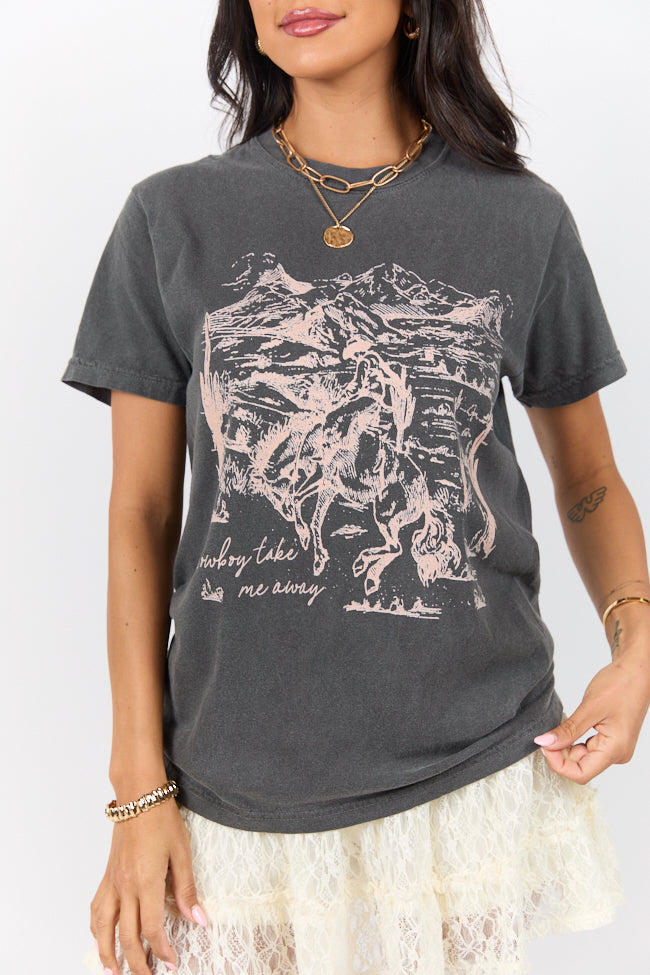 Cowboy Take Me Away Dark Grey Graphic Tee SALE-Sunny Prom