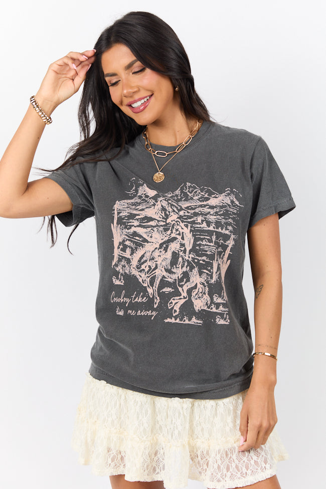 Cowboy Take Me Away Dark Grey Graphic Tee SALE-Sunny Prom
