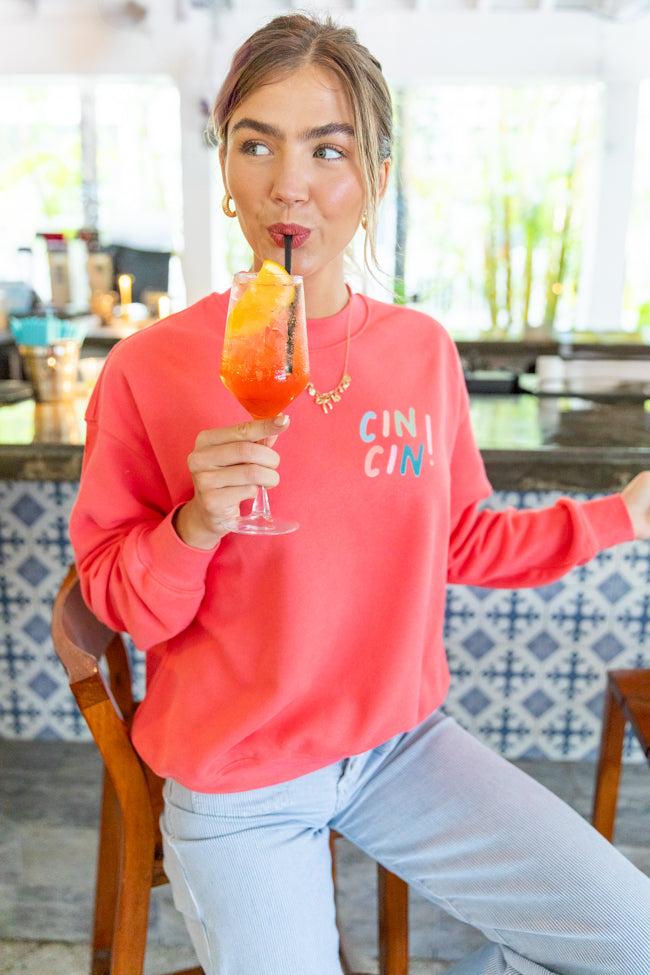 Cin Cin! Light Red Graphic Sweatshirt SALE-Sunny Prom