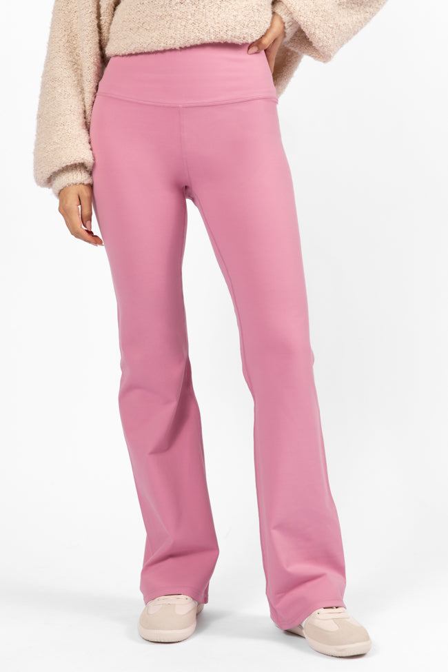Get Moving Pink Flare Knit Leggings FINAL SALE-Sunny Prom