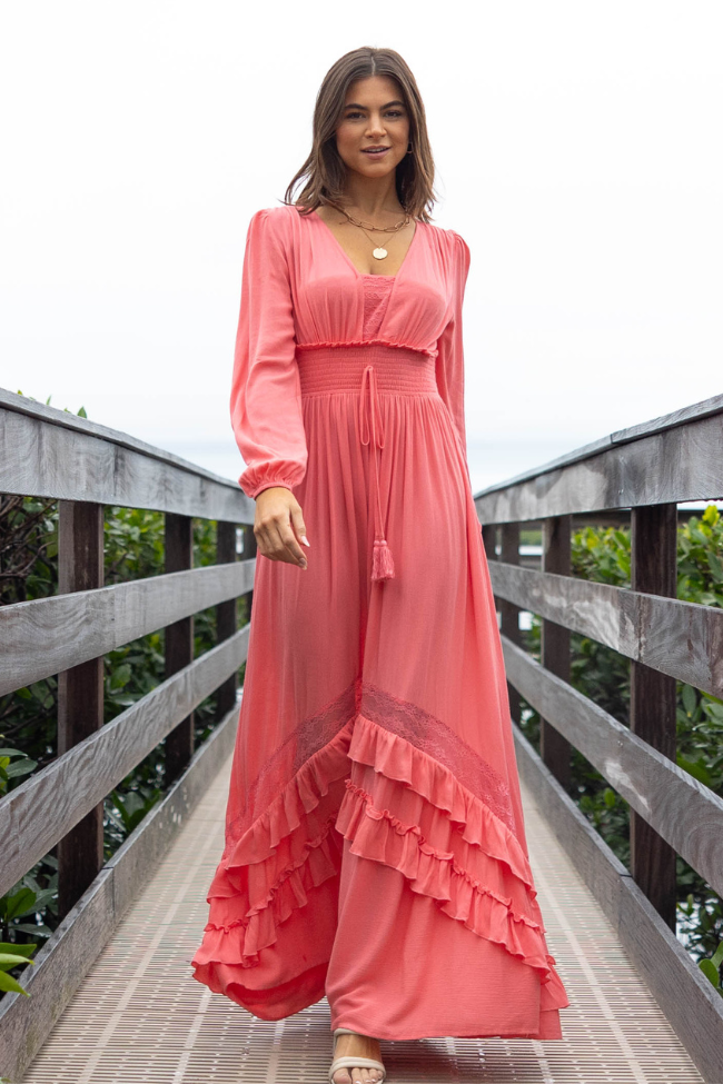Lucky To Have You Coral Maxi Dress SALE-Sunny Prom