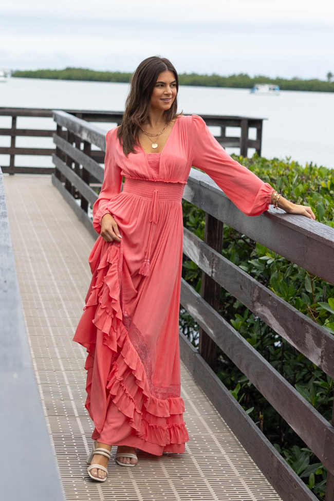 Lucky To Have You Coral Maxi Dress SALE-Sunny Prom