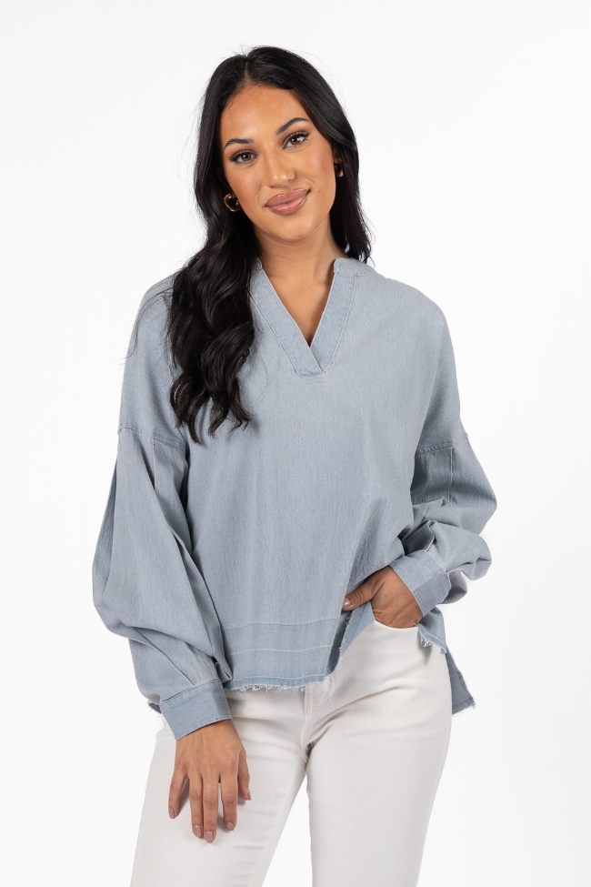 Before Daylight Light Wash Chambray Blouse FINAL SALE-Sunny Prom