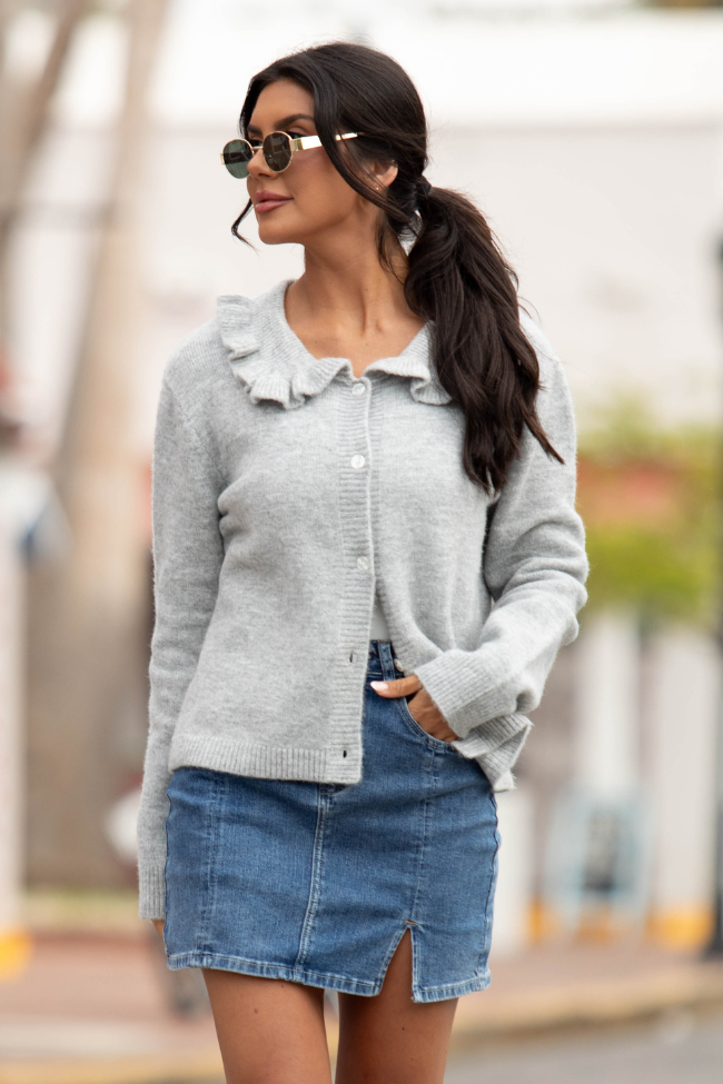 Just A Feeling Grey Collared Cardigan FINAL SALE-Sunny Prom